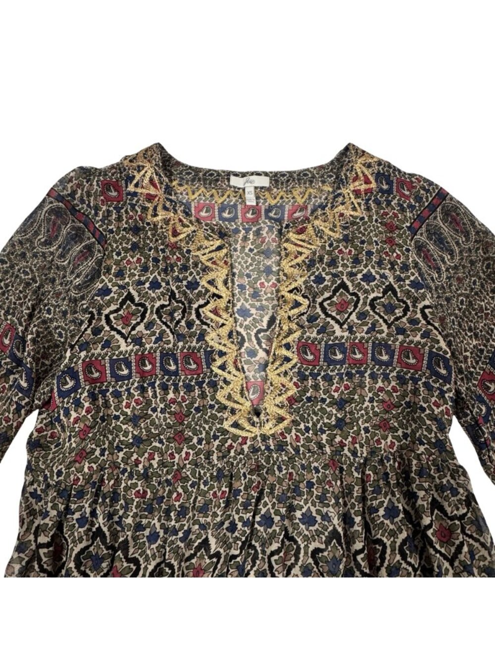Joie Boho 100% Silk Embroidered Paisley Babydoll Top Sz XS Maximalist - Picture 5 of 14